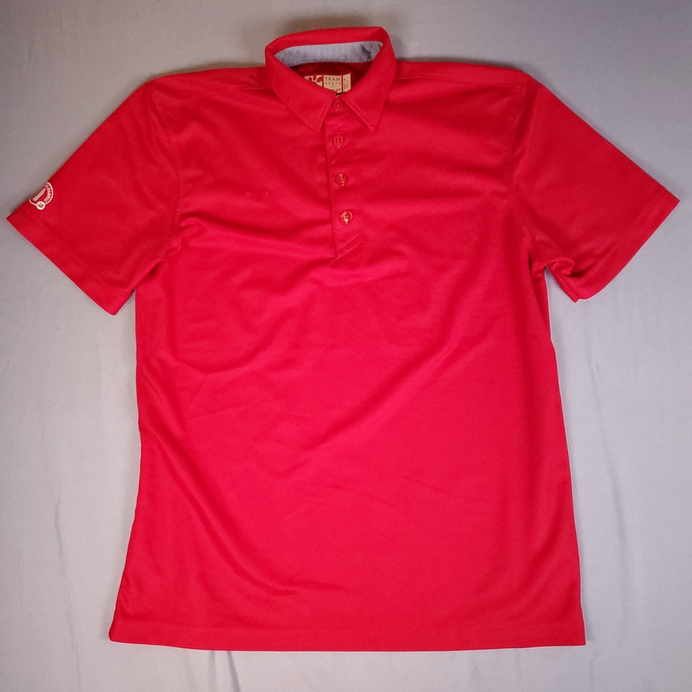 Chick fil A Oobe Polo Shirt Mens Medium Red Recycled Polyester Repreve Active